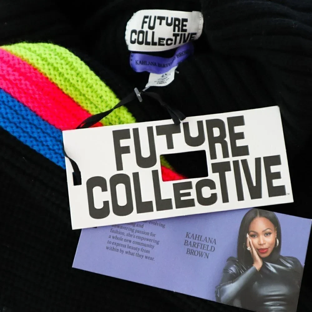Future Collective Kahlana Barfield Brown Neon Striped Turtleneck Sweater NWT 4X